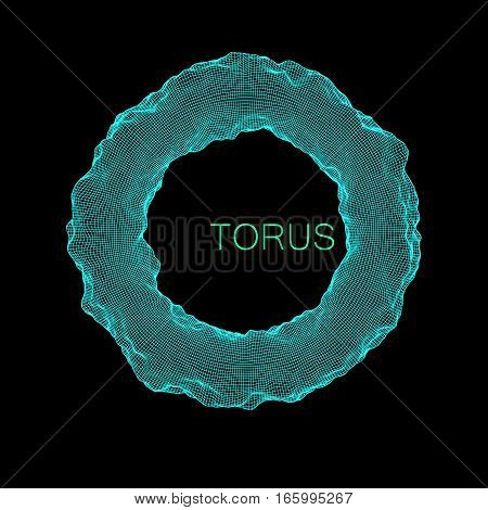 Deformed torus. Element for cyber, digital, science concept design. 3d vector Illustration