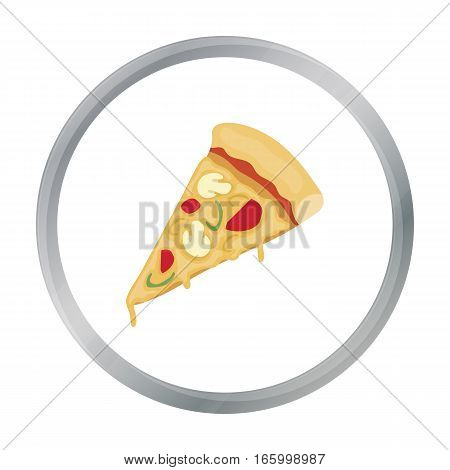 Slice of pizza icon in cartoon style isolated on white background. Pizza and pizzeria symbol vector illustration. - stock vector
