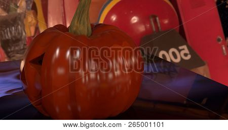 Half Side View Of A Halloweeen Pumpkin. 3d Illustration.