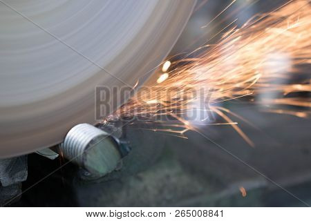 Turning Works Threading On The Factory Machine Spark From The Grinding Wheel For Design
