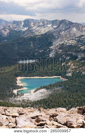 Looking Down On A Valley With The Sub-alpine Lakes Of Horseshoe And George From The Top Of Mammoth M