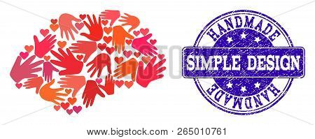 Handmade Combination Of Spot Simple And Rubber Seal Stamp. Vector Blue Seal With Distress Rubber Tex
