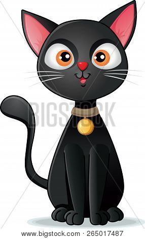 Black Cat On White Background Vector Cartoon Illustration