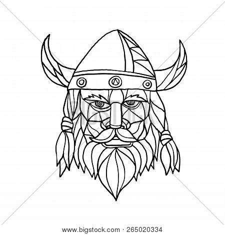 Mosaic Low Polygon Style Illustration Of Head Of A Viking, Norseman Or Barbarian Viewed From Front O