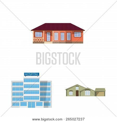 Vector Illustration Of Building And Front Sign. Set Of Building And Roof Stock Vector Illustration.