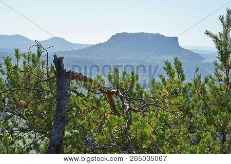 View From The Rock Formation Bastei In The Elbe Sandstone Mountains On The Opposite Lilienstein