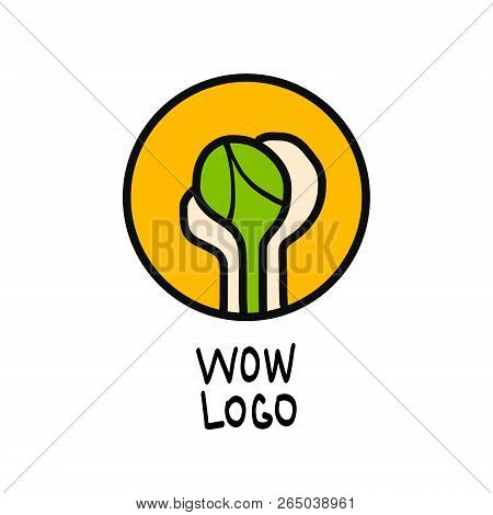 Creative Design. Vector Symbolic Graphic Representation Of The Plant. Green Sprout In Hands. Logo