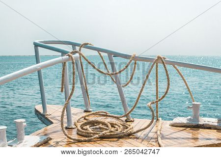 Sailboat Winch And Rope Yacht Detail. Yacht Winch