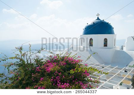 The Anastasi Church In Imerovigli Against The Santorini Caldera, Santorini