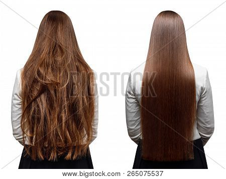 Sick, Cut And Healthy Hair Care Keratin. Before And After Treatment.