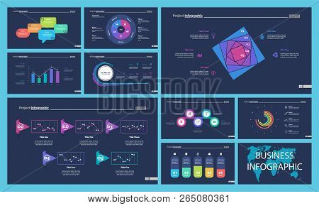 Project Infographic Design Template Set For Stock And Trade Concept. Can Be Used For Business Projec