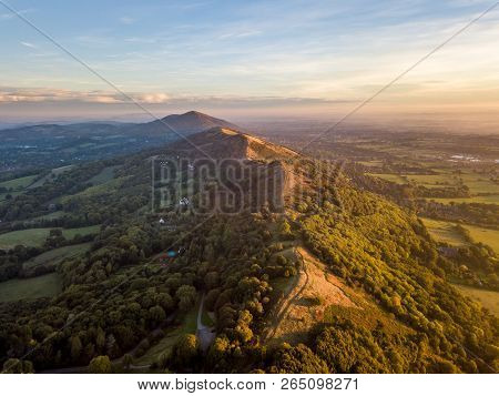 Aerial View Overlooking The Malvern Hills At Sunrise