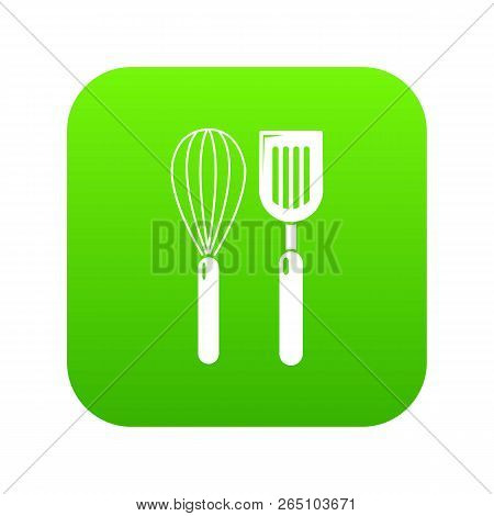 Cutlery Bake Icon Green Isolated On White Background