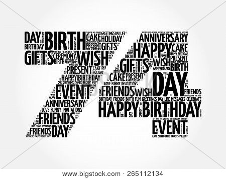 Happy 74th Birthday Word Cloud Collage Concept