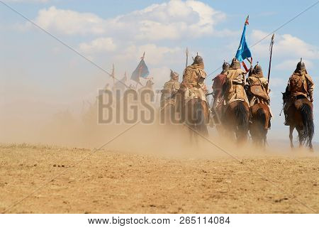 Ulaanbaatar, Mongolia - August 17, 2006: Unidentified Mongolian Horse Riders Take Part In The Tradit