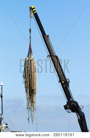 Fishingnets Hanging In The Air - Harbor In The Netherlands