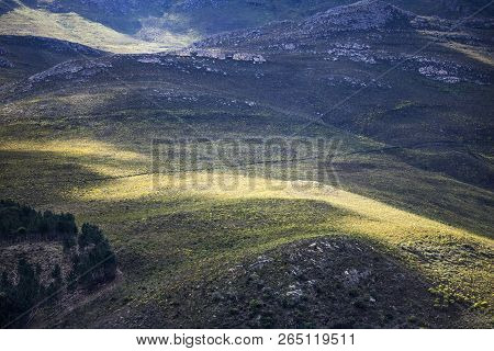 Shadows Of Clouds Over A Massive Mountain Range - Somerset West, Western Cape, South Africa.