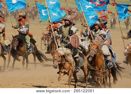 Ulaanbaatar, Mongolia - August 17, 2006: Unidentified Mongolian Horse Riders Take Part In The Tradit