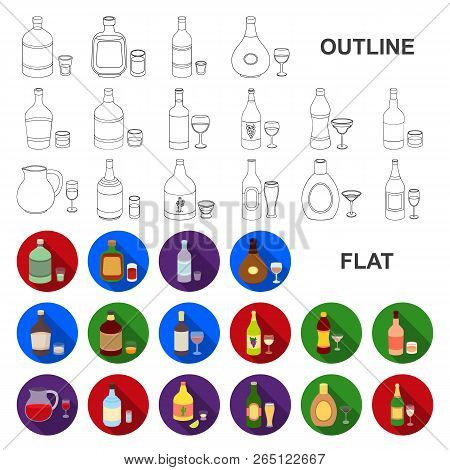 Types Of Alcohol Flat Icons In Set Collection For Design. Alcohol In Bottles Vector Symbol Stock Web