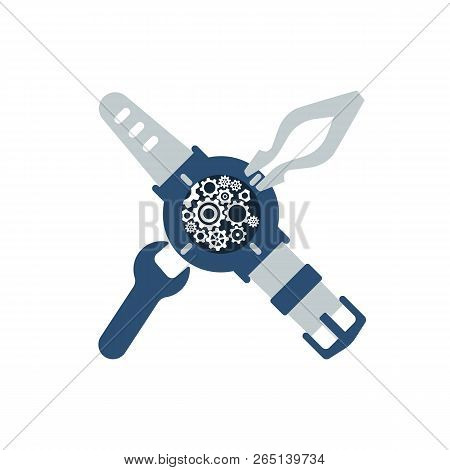 Watch Repair Icon. Watchmakers Logo. Vector Illustration Flat Design. Isolated On White Background. 