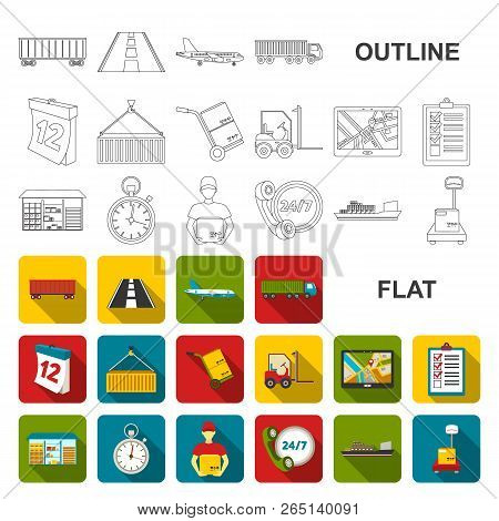 Logistics Service Flat Icons In Set Collection For Design. Logistics And Equipment Vector Symbol Sto