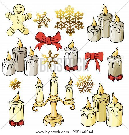 Candles Colored Variants With Elements Cookieman Showflakes