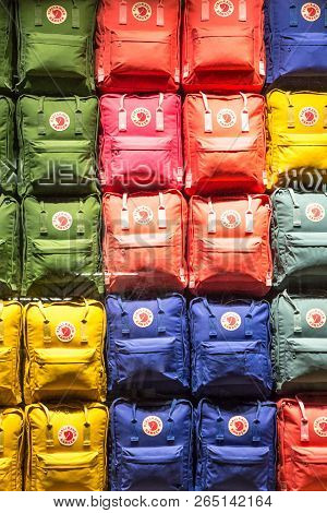 Oslo, Norway 25 August 2018, Showcase In The Official Store Of Backpacks Fjallraven Kanken