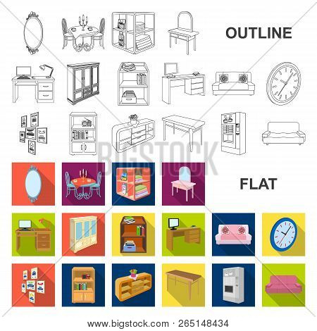 Furniture And Interior Flat Icons In Set Collection For Design. Home Furnishings Vector Isometric Sy