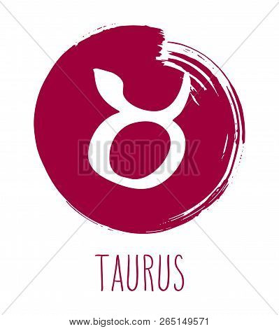 Taurus Hand Drawn Zodiac Sign. Astrology Design Element. Vector Graphic Illustration In Red Freeform
