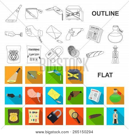 Detective Agency Flat Icons In Set Collection For Design. Crime And Investigation Vector Symbol Stoc