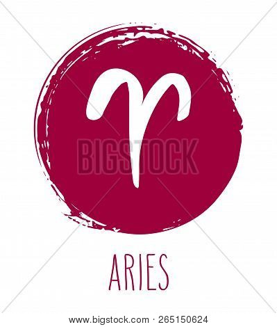 Aries Hand Drawn Zodiac Sign. Astrology Design Element. Vector Graphic Illustration In Red Freeform 