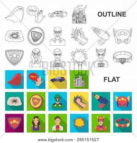 A Fantastic Superhero Flat Icons In Set Collection For Design. Superhero Equipment Vector Symbol Sto