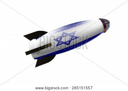 Rocket Space Ship With Israeli Flag 3d Rendering Isolated On White.