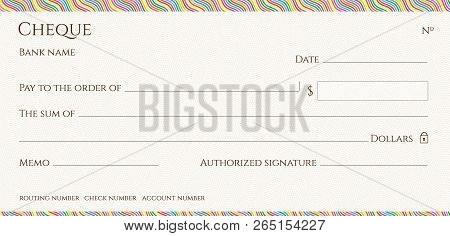 Check, Cheque (blank Chequebook Template). Guilloche Pattern With Abstract Colorful Line Border. Rai