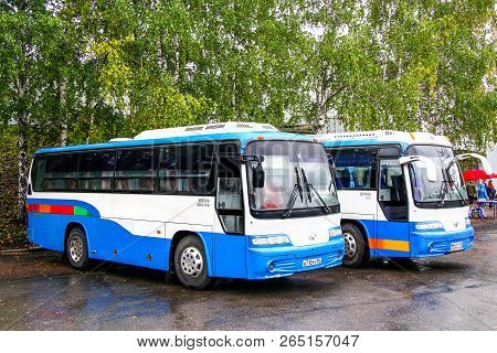 Ufa, Russia - September 29, 2011: Small Intercity Buses Daewoo Bh090 Royal Star In The City Street.