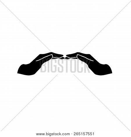 Two Palms Close Gently. Stylized Monochrome Vector Isolated Image.