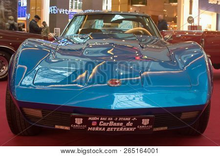 Saint Petersburg, Russia - October 07, 2018: Exhibition Of Old Cars In The Mall. Chevrolet Corvette 