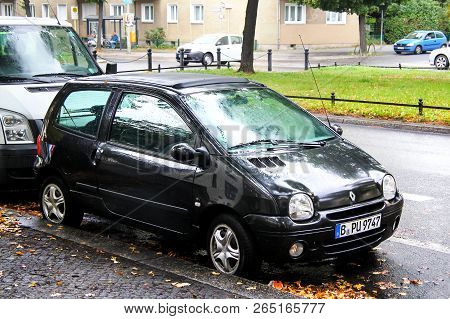 Berlin, Germany - September 10, 2013: Black Motor Car Renault Twingo In The City Street.