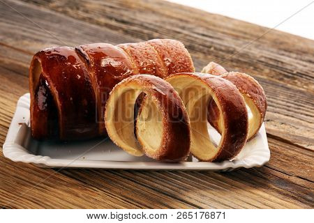 Chimney Cake. Street Food Pastry With Sugar For Christmas.