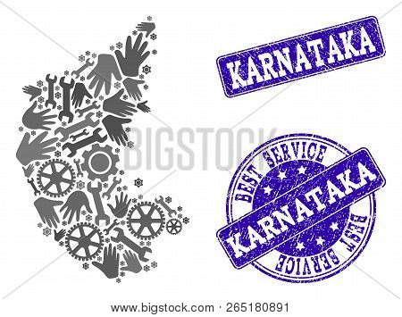 Best Service Collage Of Mosaic Map Of Karnataka State And Blue Rubber Seals. Mosaic Map Of Karnataka