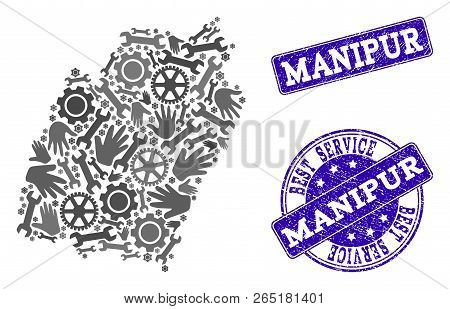 Best Service Combination Of Mosaic Map Of Manipur State And Blue Grunge Seals. Mosaic Map Of Manipur