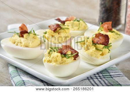 Deviled Eggs With Chives And Bacon Bits