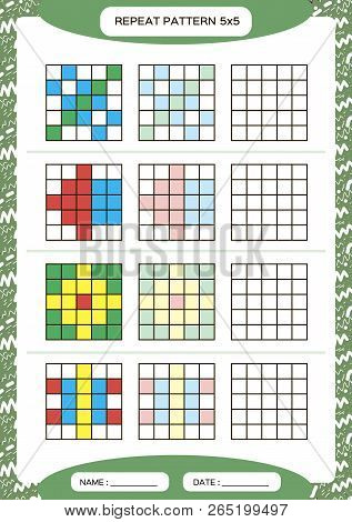 Repeat Colorful Pattern. Cube Grid With Squares. Special For Preschool Kids. Worksheet For Practicin