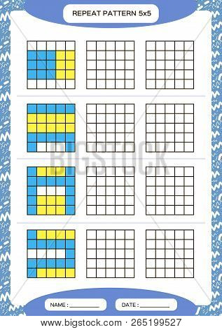 Repeat Yellow Blue Pattern. Cube Grid With Squares. Special For Preschool Kids. Worksheet For Practi