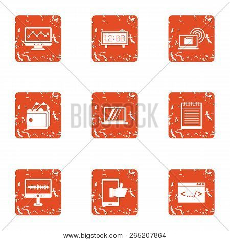Advancement Icons Set. Grunge Set Of 9 Advancement Vector Icons For Web Isolated On White Background