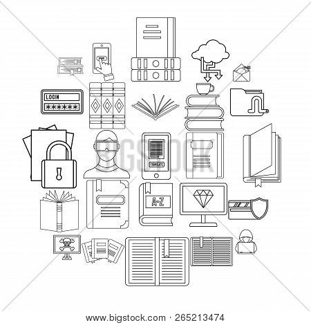 Book Icons Set. Outline Set Of 25 Book Vector Icons For Web Isolated On White Background