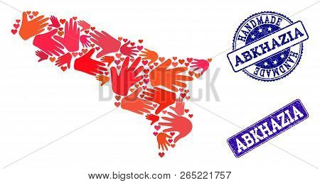 Handmade Craft Combination Of Mosaic Map Of Abkhazia And Rubber Seals. Mosaic Map Of Abkhazia Design