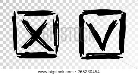 Tick Cross Vector Check Marks Icons. Done Checklist Symbols Scribble Design. Abstract Yes And No Che