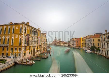 Venice (venezia) Italy, October 18, 2017 - View Of Grand Canal From Academy Bridge Of Venice, Italy.
