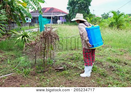 Agriculturist. Spraying Pesticides Fertilizers, Agriculturist Uses Chemicals On The Farm, Farmers Us